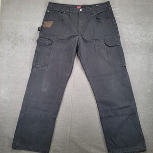 Wrangler Workwear Cargo Pants Mens 38x32 Ripstop Black Carpenter Utility
